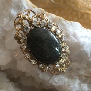 Large Gold Tone Rhinestone Statement Cocktail Ring